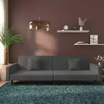 Dvivietė sofa-lova su dvejomis pagalvėmis, pilka, aksomas