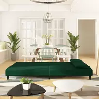 Dvivietė sofa-lova su dvejomis pagalvėmis, žalia, aksomas