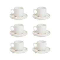 6x FAMELIO puodelių su lėkštute rinkinys, baltas, 200 ml HOMLA