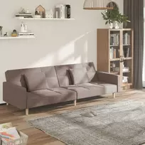 Dvivietė sofa-lova su dvejomis pagalvėmis, taupe, audinys