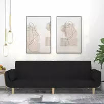 Dvivietė sofa-lova su dvejomis pagalvėmis, juoda, audinys