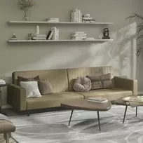 Dvivietė sofa-lova, kapučino spalvos, dirbtinė oda