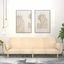 Dvivietė sofa-lova su dvejomis pagalvėmis, kreminė, audinys
