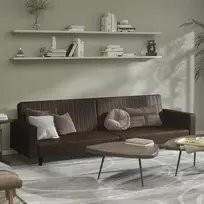 Dvivietė sofa-lova, rudos spalvos, dirbtinė oda