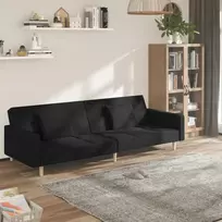 Dvivietė sofa-lova su dvejomis pagalvėmis, juoda, audinys