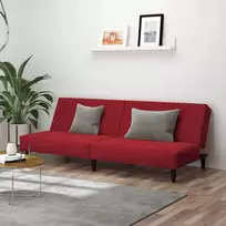 Dvivietė sofa-lova, raudonojo vyno spalvos, aksomas