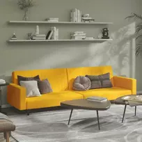 Dvivietė sofa-lova, geltonos spalvos, aksomas