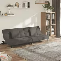 Dvivietė sofa-lova su dvejomis pagalvėmis, pilka, aksomas
