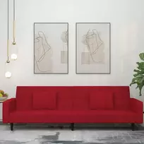 Dvivietė sofa-lova su dvejomis pagalvėmis, vyno, aksomas