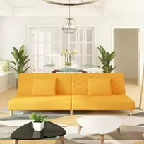 Dvivietė sofa-lova su dvejomis pagalvėmis, geltona, audinys