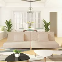 Dvivietė sofa-lova su dvejomis pagalvėmis, kreminė, audinys