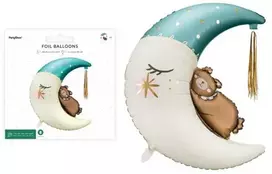 PartyDeco Folinis balionas Meškiukas ant mėnulio, melsvas