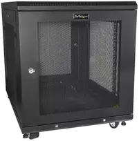 StarTech.com 4 stulpų 12U serverio stelažo spintelė, užrakinama 19 colių duomenų stelažo spintelė kompiuteriams / AV / IT įrangai, biuro / namų tinklo stelažas su ratukais ir reguliuojamais tvirtinimo bėgeliais, laisvai pastatoma stelažas, 12U, 450 kg, rakto spyna, kabelių tvarkymas, ratukai