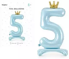 PartyDeco Folinis pastatomas balionas skaičius "5" melsvas 84cm