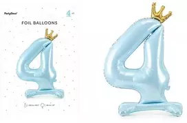 PartyDeco Folinis pastatomas balionas skaičius "4" melsvas 84cm
