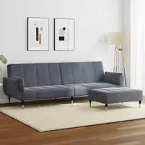 Dvivietė sofa-lova su pakoja, tamsiai pilkos spalvos, aksomas