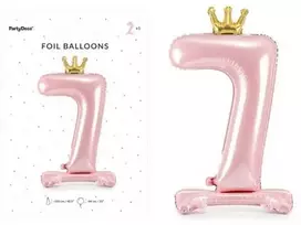PartyDeco Pastatomas rožinis balionas Skaičius su karūna, 84cm, Skaičius: 7