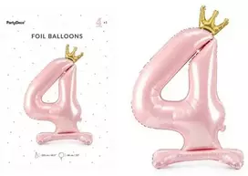 PartyDeco Pastatomas rožinis balionas Skaičius su karūna, 84cm, Skaičius: 4