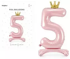PartyDeco Pastatomas rožinis balionas Skaičius su karūna, 84cm, Skaičius: 5