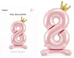 PartyDeco Pastatomas rožinis balionas Skaičius su karūna, 84cm, Skaičius: 8