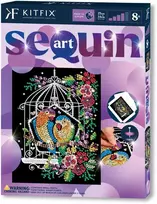 KITFIX DIY „Sequin Art“ violetinis rinkinys „Paukščiai narvelyje“