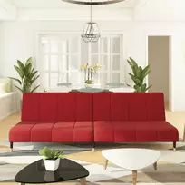 Dvivietė sofa-lova, raudonojo vyno spalvos, aksomas
