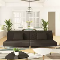 Dvivietė sofa-lova dvejomis pagalvėmis, rudos spalvos, audinys