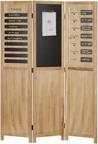 Homestyle4U Kambario pertvara, medinė 3 dalių juodos lentos privatumo ekranas-organizatorius, 120x2x170 cm, ruda