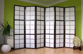 Homestyle4U Kambario pertvara, Shoji 6 dalių sulankstoma, 264x2,2x175 cm, juoda