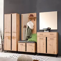 Homestyle4U Prieškambario baldų komplektas, 5 dalių industrinio stiliaus, 240x195x35 cm, ruda