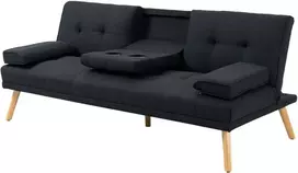 HOMCOM Sofa-lova, 3 vietų sofa-lova su atlenkiamu staliuku, puodelio laikiklis, lininės išvaizdos sofa-lova, skandinaviško dizaino, pakraunama iki 250 kg, skirta svetainei, pilka