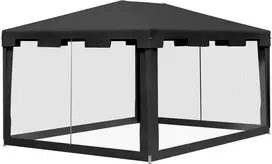 Outsunny paviljono palapinė vakarėliams, apie 4 x 3 m, sodo paviljonas, sodo palapinė, renginių palapinė su tinklelinėmis šoninėmis sienelėmis balkonui, terasai, metalas, PE, tamsiai pilka