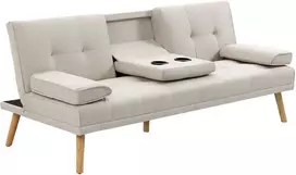 Homcom Sofa-lova, 3 vietų sofa su atlenkiamu staliuku iki 250 kg