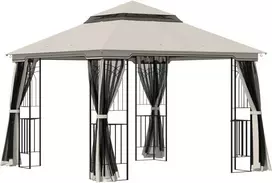 Outsunny Sodo pavėsinė su 4 x šonine sienele - smėlio spalvos 2,99 x 2,99 x 2,74 m