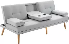HOMCOM išskleidžiama sofa, patogi sofa-lova, 3 vietų, sofos lova, linas, šviesiai pilka, 181x77x72 cm