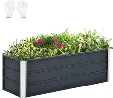 Outsunny Plieninė pakelta sodo lysvė su pirštinėmis - pilka 125 x 47 x 40 cm