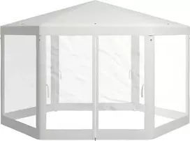 Outsunny 4x4m Šešiakampė vakarėlių palapinė su tinkleliu nuo uodų, sodo palapinė, palapinė, poliesterio metalas, kremas