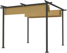 "Outsunny" 3x3 m sodo pavėsinė, metalinis terasos stogas, sodo pavėsinė su reguliuojamu stogu, UV apsauga 30+, laisvai pastatoma apsauga nuo saulės, skirta terasai ir sodui, smėlio spalvos