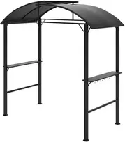 Outsunny kepsninių pavėsinė 233 x 110 x 235 cm, vėjui atspari sodo pavėsinė su dvigubu stogu, lentynomis, sodo pavėsinė su apsauga nuo UV spindulių, plieninė BBQ pavėsinė, sodo palapinė kepsninei, tamsiai pilka