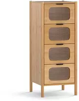 Promotions Sandėliavimo spintelė, 3/4 stalčiai, bambukas su briaunuotu grūdintu stiklu, 80x40x78,5 cm, natūrali