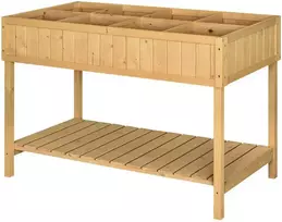 Outsunny Sodinamasis Stalas Pakelta Lysvė Sodinamasis Stalas Gėlių Dėžė Daiginimo Stalas 8 Skyriai su Drenažu Lentyna Eglės Mediena Natūrali Mediena 110 x 46 x 76 cm