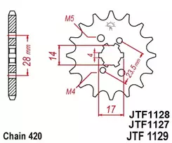 Jt Sprockets Priekinė žvaigždutė JTF1127 / JTF1128 / JTF1129 DERBI D50B0 / EBS050 (Iki 2006 ir nuo 2006m varikliams)