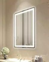 LED vonios veidrodis 60 x 80 cm, 3 spalvų apsauga nuo rasojimo, prie sienos tvirtinamas vonios veidrodis, pritemdomas vonios veidrodis