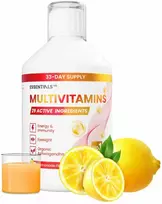 Essentials100 Skysti multivitaminai su ašvagandos ekstraktu, spirulina, biotinu ir mineralais – 33 dozės, 500 ml