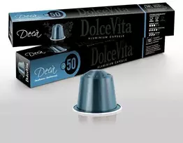 Dolce Vita Decaffeinato — be kofeino kavos kapsulės 10vnt. (60% Arabica, aliumininės) (tinka Nespresso* sistemai)