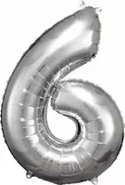 AMSCAN folijos balionas Didelis numeris 6 sidabrinis 60x86cm N34 supakuotas 9906291