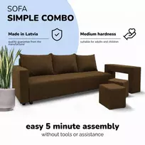Meb Podrez Išskleidžiamas dvigulės sofos lovos komplektas su staliuku ir pufais „Simple Combo“, „Podrez“, rudos spalvos
