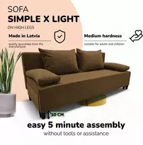 Meb Podrez Dvivietė sofa lova Simple X Light, be porankių, Podrez,, rudos spalvos