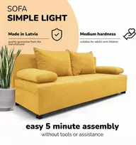 Meb Podrez Dvivietė sofa lova „Simple Light“ be porankių, „Podrez“, geltonos spalvos