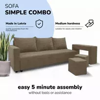 Meb Podrez Išskleidžiamas dvigulės sofos lovos komplektas su staliuku ir pufais „Simple Combo“, „Podrez“, smėlio spalvos